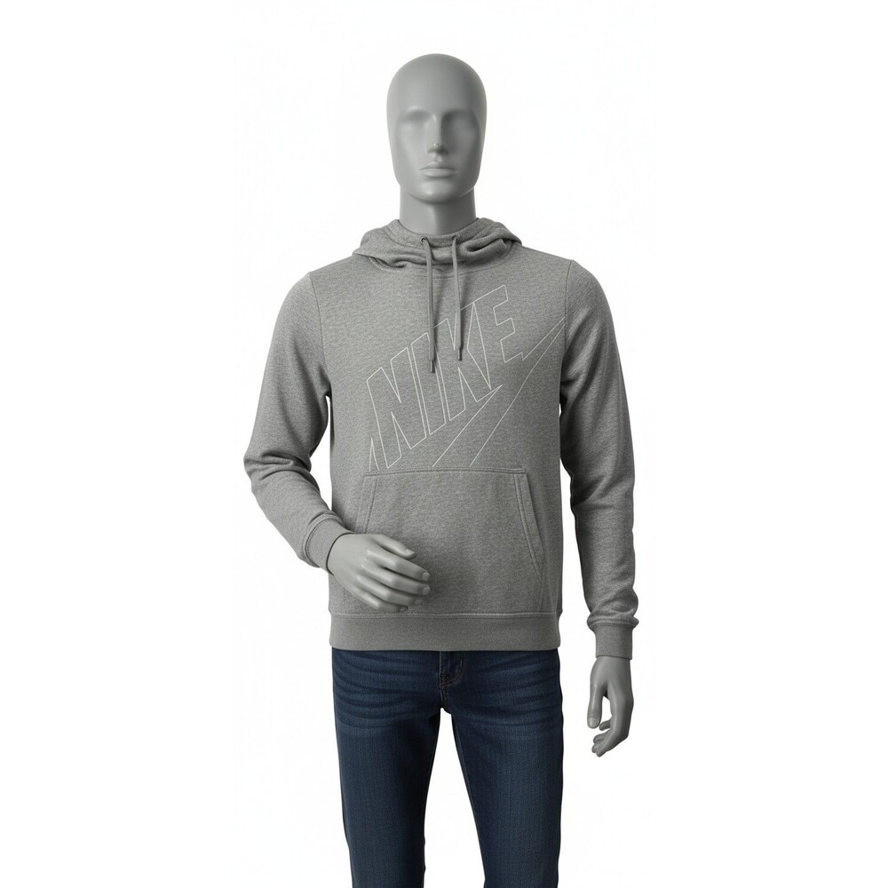 Nike Men's Big Logo Hoodie XL Gray White Pullover Sweatshirt Made in Pakistan